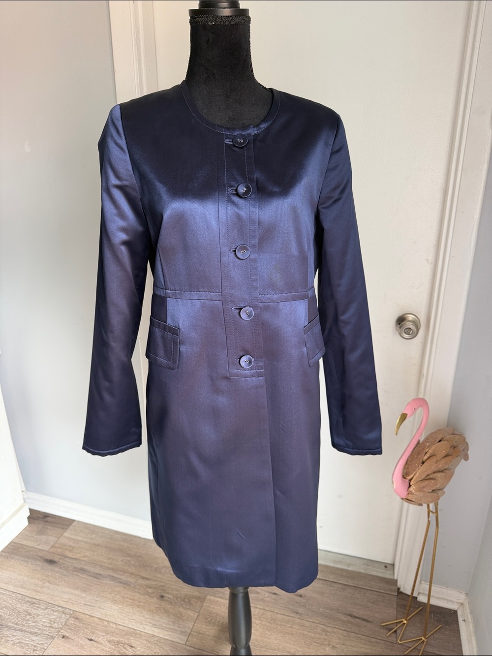 Robin Howe Classic Women's Satin Navy Long Coat